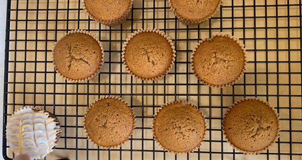 Coffee Cupcakes with Instant Coffee Feathering the Icing