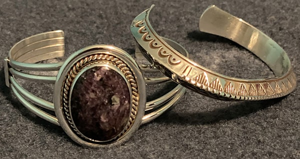 Navajo Bracelet with Charoite and Navajo Stamped Bracelet